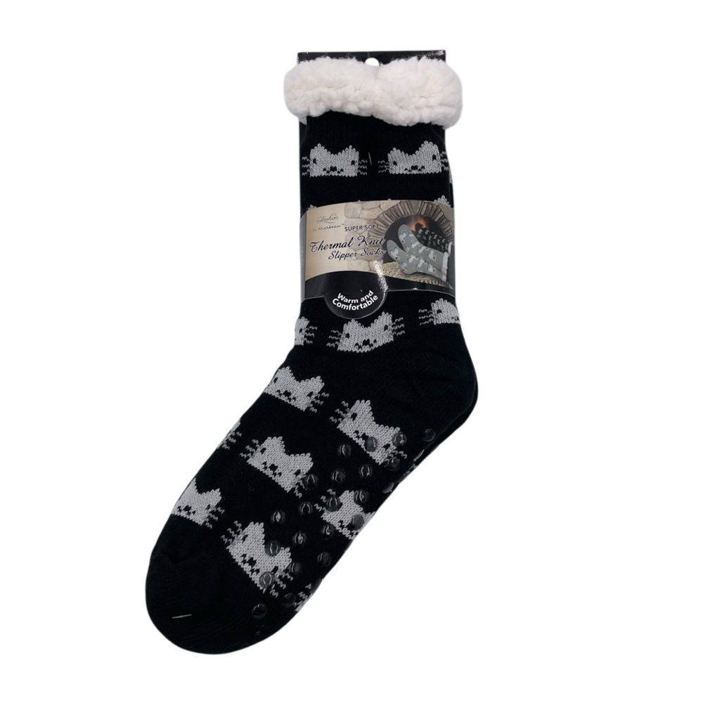 NEW Fashion by Mirabeau Super Soft Thermal Knit Slipper Socks One Size Kitty Cat